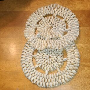 2 Vintage Trivets Beaded Shell 9" Diameter